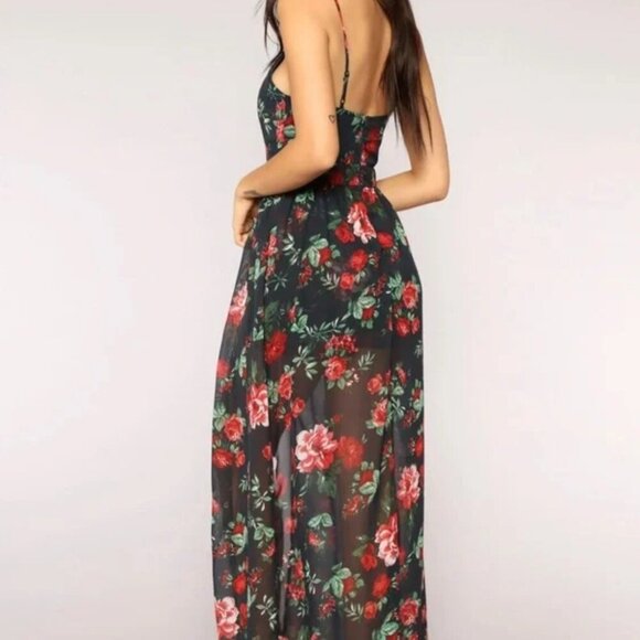 Ambiance Black Floral Maxi Short Romper - Size small - Picture 2 of 2
